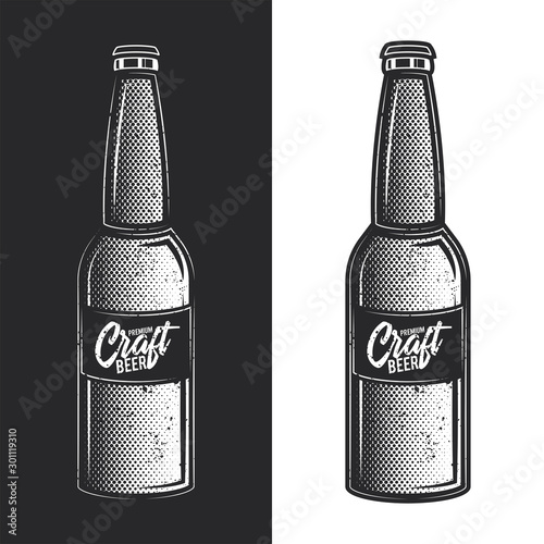 Original monochrome vector illustration of a beer bottle in retro style.