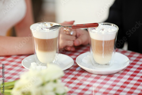 Bride and groom's Coffee time, coffee break. photo