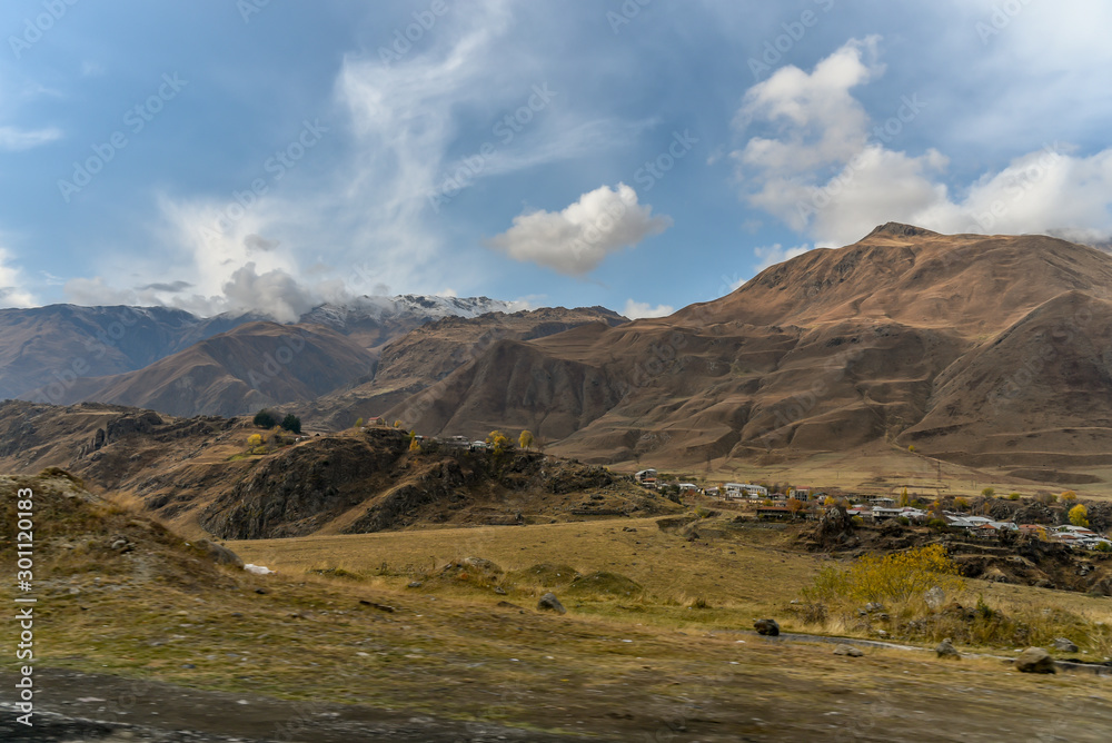 Road and nature view from Tbilisi to Kazbegi by private car , October 19, 2019, Kazbegi, Republic of Gerogia