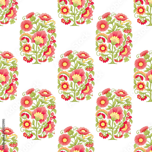 Tradition mughal motif, fantasy flowers in retro, vintage style. Seamless pattern, background. Vector illustration. Isolated on white background..