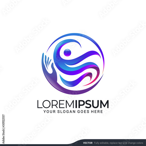 Modern people logo gather with abstract style. Vector illustration.