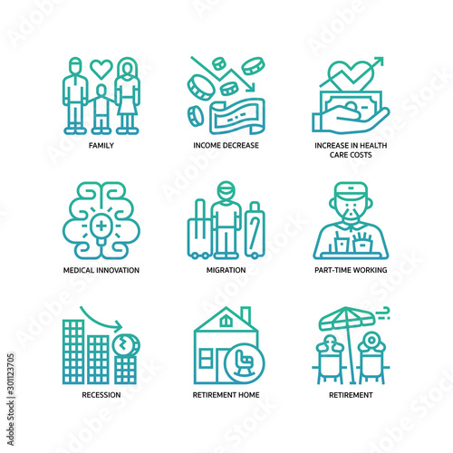 Ageing Society icons set