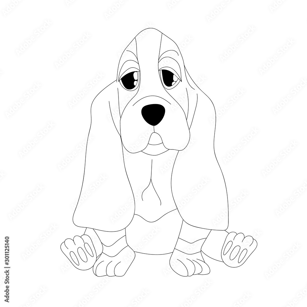 Cartoon cute Basset Hound puppy. Outline illustration. Stock Vector Adobe Stock