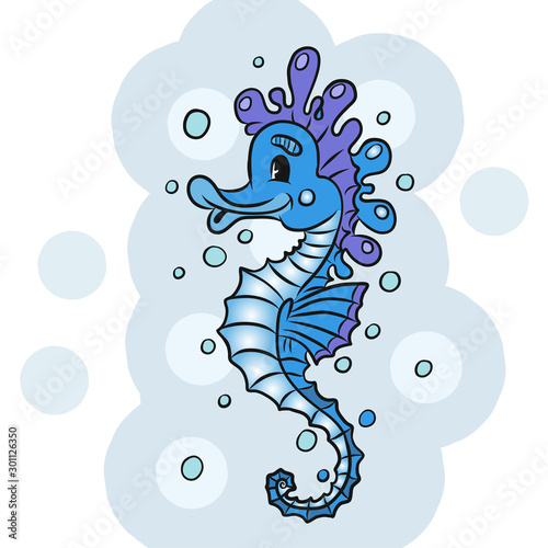 Cartoon watercolor Seahorse isolated on white background.