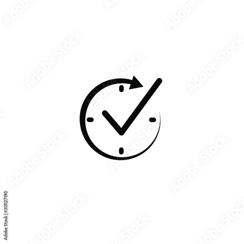 Clock watch ticker vector icon. Check mark clock icon
