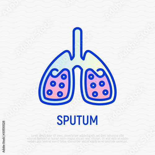 Sputum in lungs thin line icon. Symptom of asthma or pneumonia. Modern vector illustration.