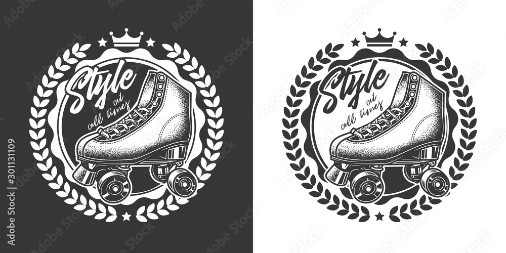 Original monochrome vector emblem roller skates in retro style. Original monochrome vector emblem roller skates in retro style.