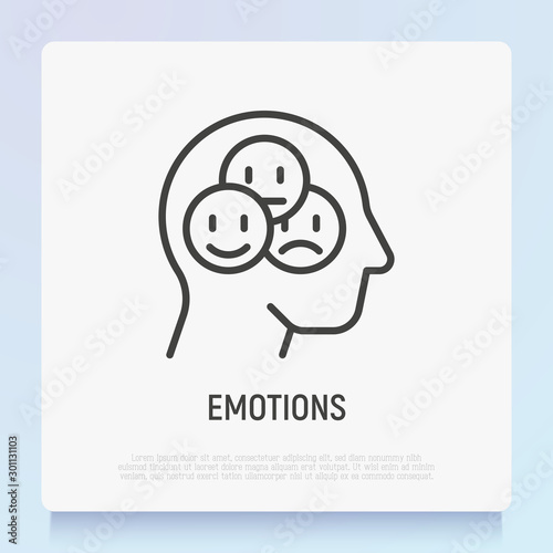 Emotions: positive and negative thinking in human head. Thin line icon. Mental health. Modern vector illustration.
