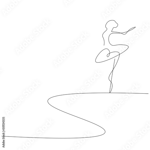 Ballet dancer silhouette continuous line drawing, vector illustration