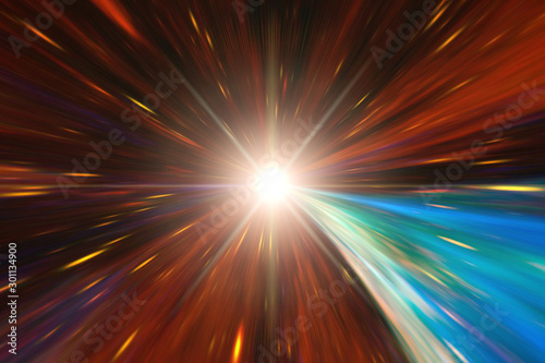 Light stripes. Sunburst in galaxy. Hyper jump. The elements of this image furnished by NASA.