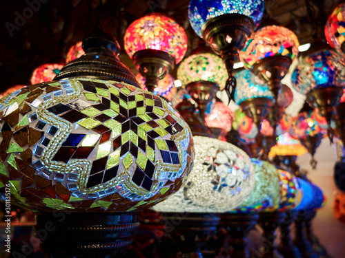 Traditional arabic style multi-colored hanging lanterns
