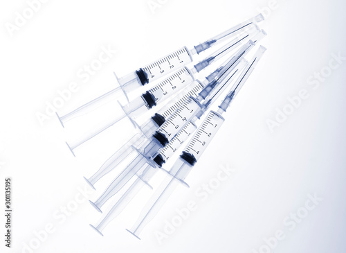 Syringe on white background with copy space