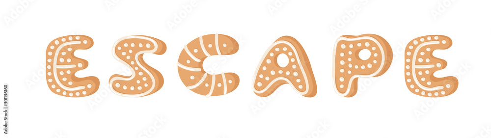 Cartoon vector illustration Ginger bread Cookies. Hand drawn Christmas font. Actual Creative Holidays bake alphabet and word ESCAPE Cartoon vector illustration Ginger bread Cookies. Hand drawn Christmas font. Actual Creative Holidays bake alphabet and word ESCAPE