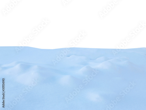 A large beautiful snowdrift isolated on white background.Winter snow background. A big snow drift