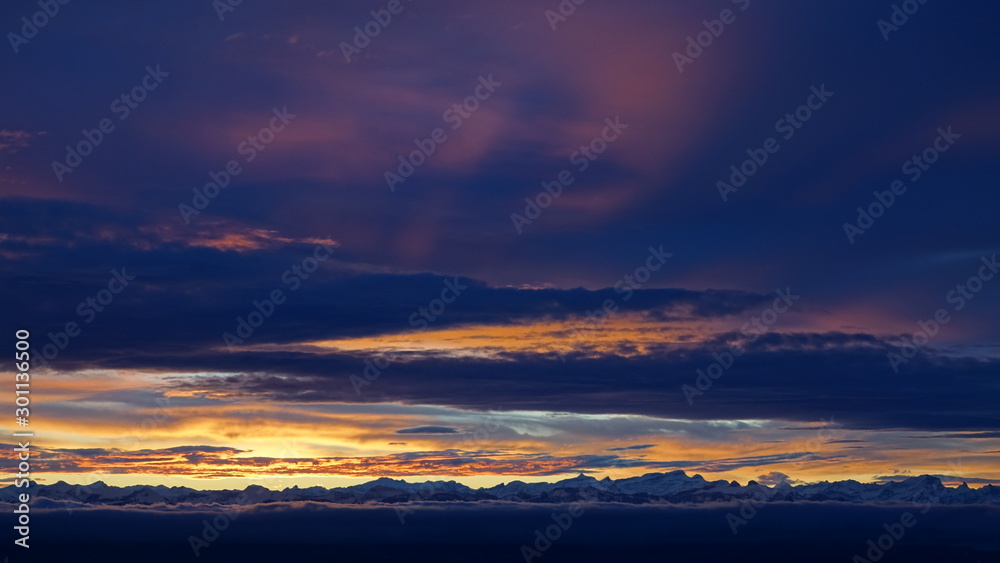 sunset over the alps