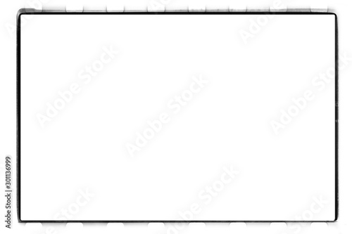 Border. Empty square medium format 24x36 mm black and white 135 type (35 mm) film template with copy space isolated on white background with work path inside the image.