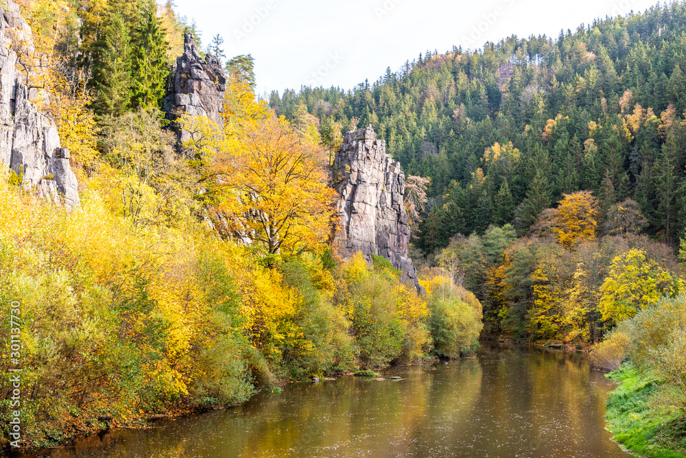Svatos Rocks, Czech: Svatosske skaly, above Ohre River at autumn time, Czech Republic Svatos Rocks, Czech: Svatosske skaly, above Ohre River at autumn time, Czech Republic