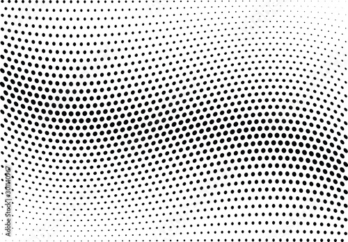 Abstract halftone wave dotted background. Halftone twisted grunge pattern, dot, circle.  Vector modern optical halftone pop art texture for poster, business card, cover, label mock-up, sticker layout
