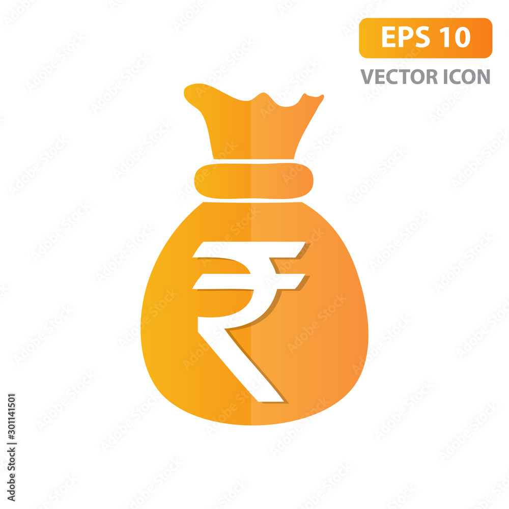 Indian Rupee Currency Symbol Money Bag Icon Flat Design Style Vector 