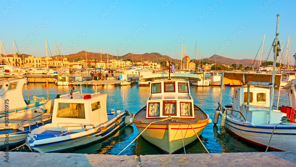 Fshing boats in the port of Aegina town