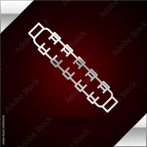 Silver line Hunting cartridge belt with cartridges icon isolated on dark red background. Bandolier sign. Hunter equipment, armament. Vector Illustration
