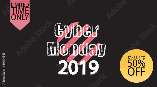 Advertising sale in honor of Cyber Monday.Colorful vector banner as promotion of special offer of discounts to the event. Attractive online trading poster.