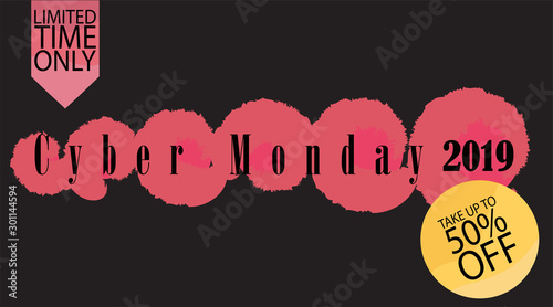 Advertising sale in honor of Cyber Monday.Colorful vector banner as promotion of special offer of discounts to the event. Attractive online trading poster.