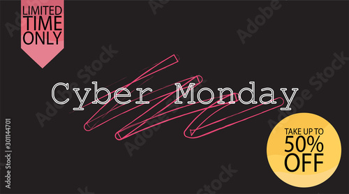 Advertising sale in honor of Cyber Monday.Colorful vector banner as promotion of special offer of discounts to the event. Attractive online trading poster.
