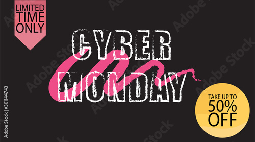 Advertising sale in honor of Cyber Monday.Colorful vector banner as promotion of special offer of discounts to the event. Attractive online trading poster.