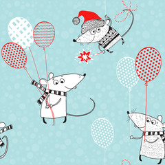 Wandcirkels Dieren met ballon patronen Vrolijke muisjes met ballonnen patroon  © maritime_m