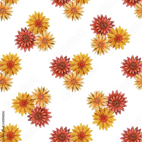 Summer flower seamless pattern with gerbera daisy flowers . © Alena