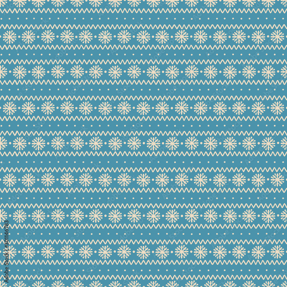 Seamless Christmas pattern with snowflakes and ornamentl lines on blue background. Seamless Christmas pattern with snowflakes and ornamentl lines on blue background.