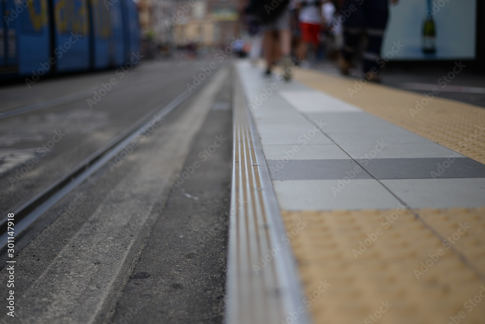 Sydney tram platform low view