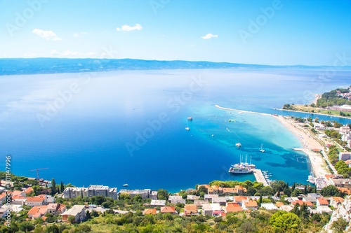 Fototapeta Naklejka Na Ścianę i Meble -  Town Omis top view. Beautiful view of the Croatian coast.  Makarska Riviera, Croatia