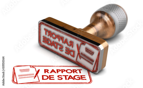 Tampon rapport de stage en entreprise sur fond blanc.