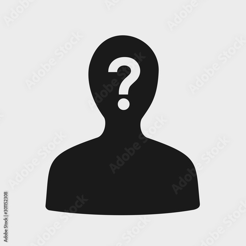 Unknown person with hidden, covered and masked face - mysterious strange man / anonymous character. Vector illustration of simple silhouette.