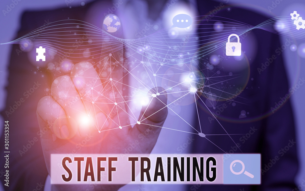 Word writing text Staff Training. Business photo showcasing program that helps employees learn specific knowledge Picture photo system network scheme modern technology smart device Word writing text Staff Training. Business photo showcasing program that helps employees learn specific knowledge Picture photo system network scheme modern technology smart device