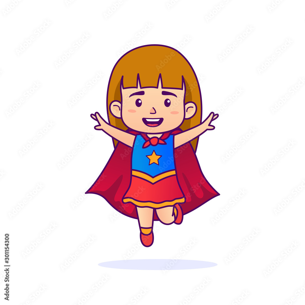 Comic Girl kids flying in superhero costume, cartoon vector illustration Comic Girl kids flying in superhero costume, cartoon vector illustration