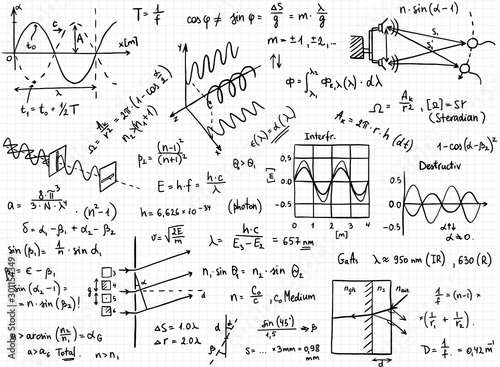 Vector set of mathematical formulas and solutions to problems and equations.