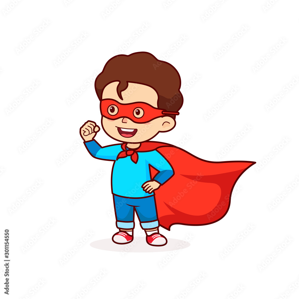 Comic Boy kids in superhero costume wearing mask, cartoon vector ...