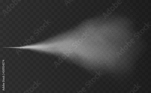 Realistic water spray effect isolated on transparent background. Atomizer, fog, cosmetic mist effect. Vector illustration.