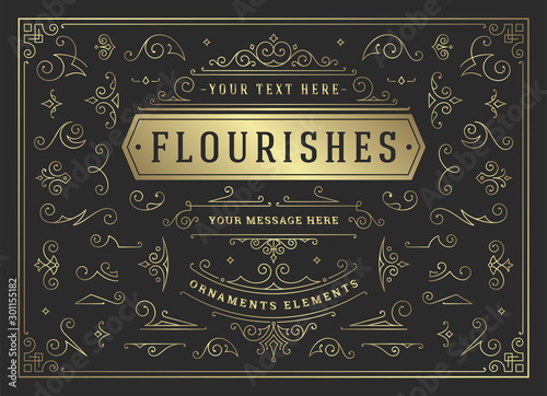 Vintage ornaments swirls and scrolls decorations design elements vector set, flourish ornate calligraphic combinations