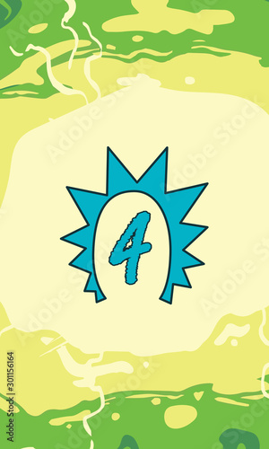 Season 4 Cartoon portal background, abstract green and yellow colors vortex, vector background with 4 number