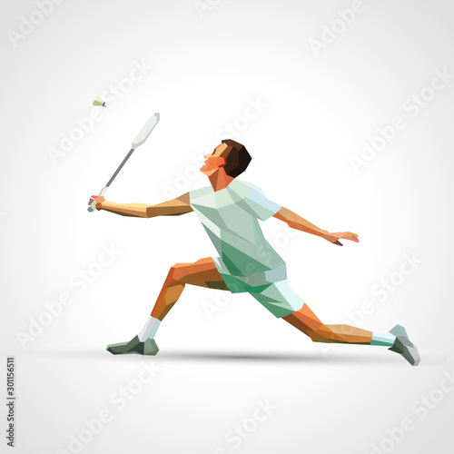 Polygonal professional badminton player. Vector illustration eps