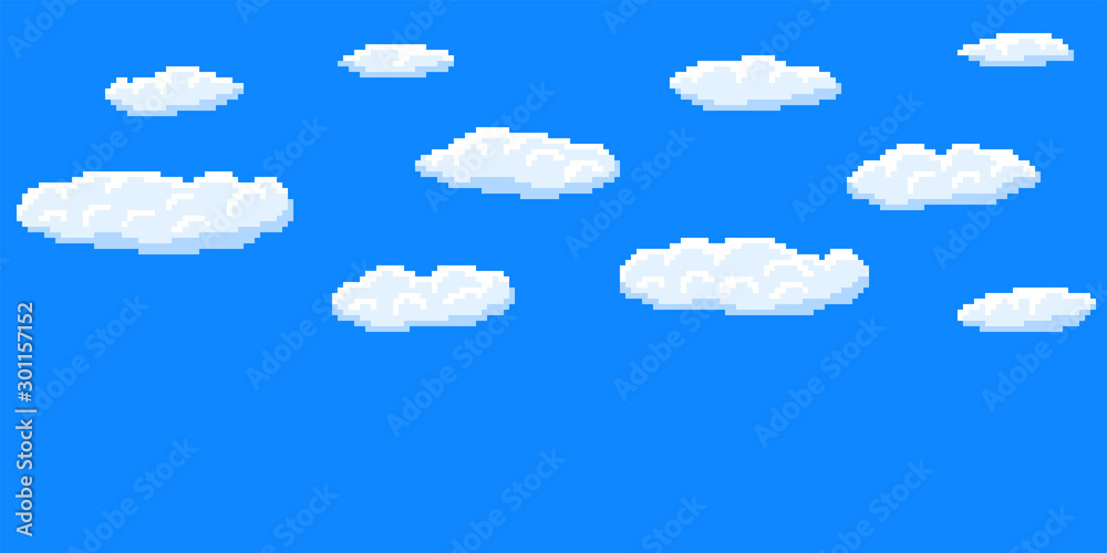 Trải nghiệm thế giới game pixel art đầy màu sắc với nền bầu trời xanh rực rỡ và những đám mây trắng nhẹ. Bạn sẽ cảm thấy như đang được lạc vào một thế giới đầy thần tiên và cổ điển.