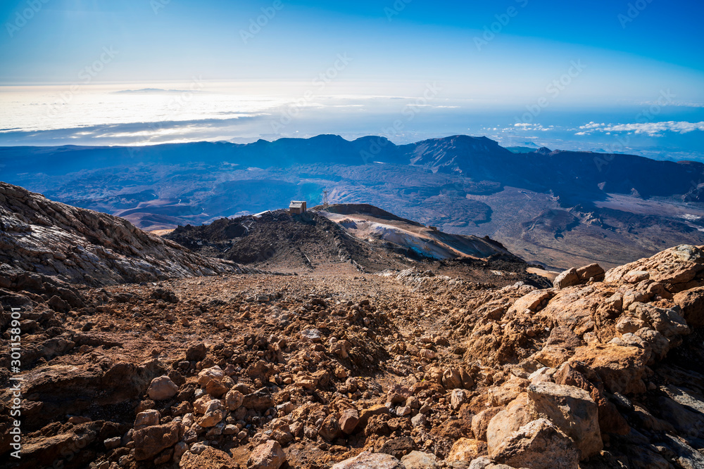 Obraz premium View from top of El Teide volcano national park in early moning