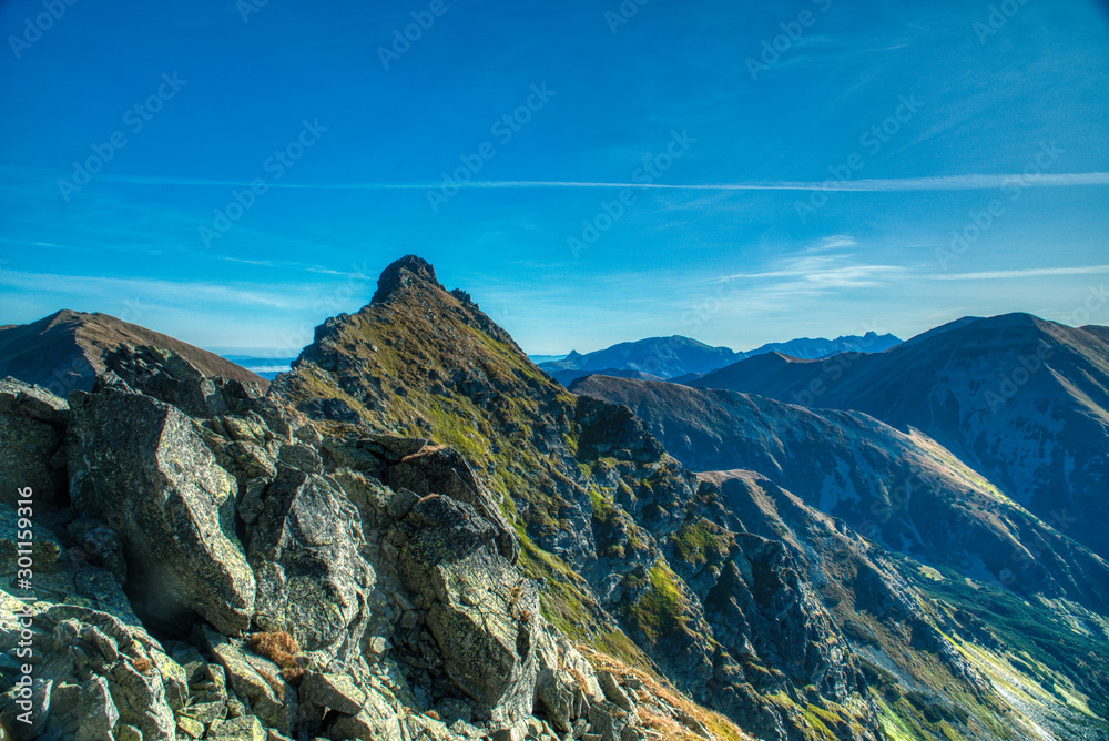 view of beautiful mountain Ostry Rohac, Slovakia west Tatra mountains - obrazy, fototapety, plakaty 