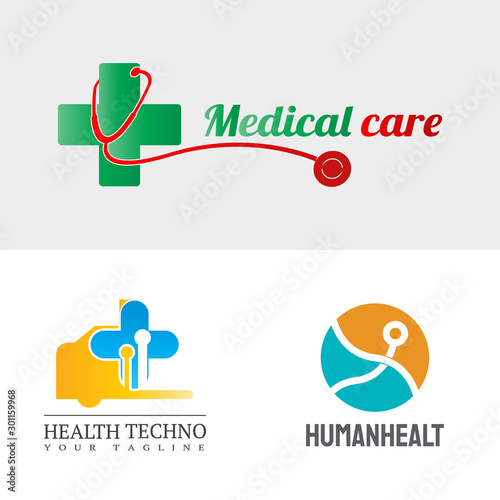 Collection of medical and health logos for clinics, icons of human organs, heart, intestines, lungs, kidneys, vector elements