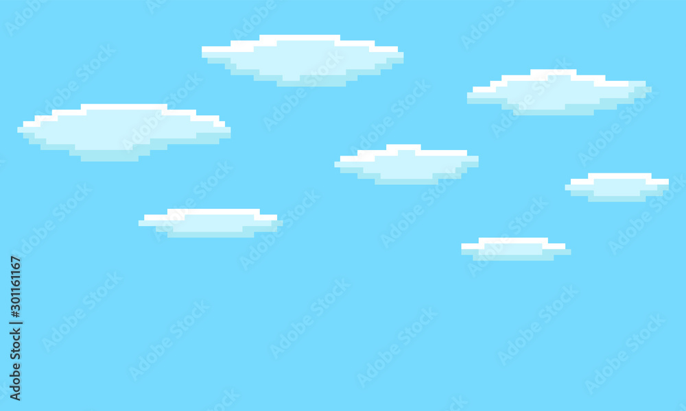 Với các game thủ yêu thích game retro 8-bit, đây là hình nền game pixel art đáng để thử - một bầu trời xanh rực rỡ với những đám mây siêu \