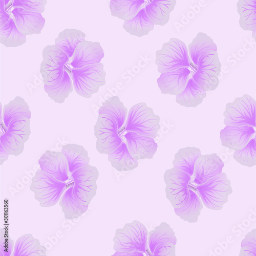 Seamless wild floral pattern with nasturtium. Hibiscus flowers background. Botanical Motifs scattered random. Texture for fashion print. Beautiful exotic plant. Vector illustration. Pink colors.